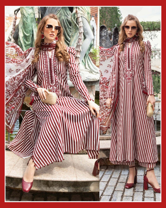 Maria b RED Lining mprint Lawn chiffon dupatta
