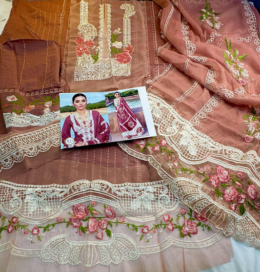 Crimson Tea Pink Lawn cotton with chiffon duppata