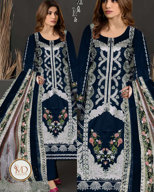 Tawwakal Dark blue Heavily embroidered dress