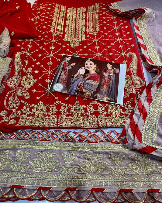 Asim Jofa Hania Amir Red with Gray chiffon dress
