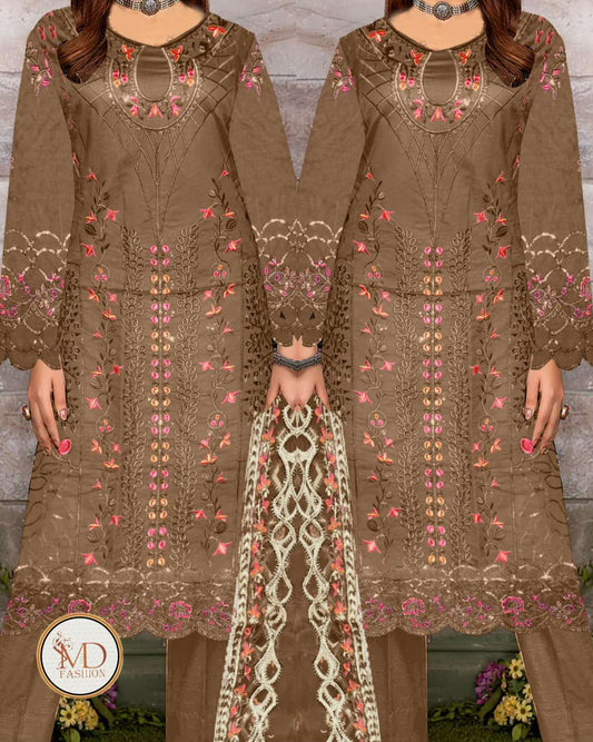 Tawwakal Almond Heavily embroidered dress