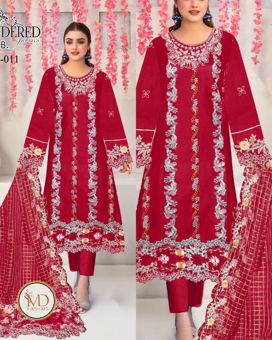 Tawwakal Rassberry Heavily embroidered dress