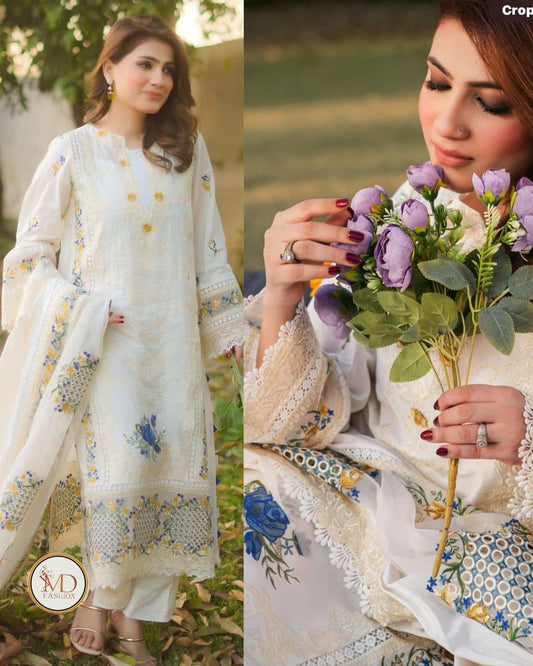 Designer White Dress Luxurious Lawn