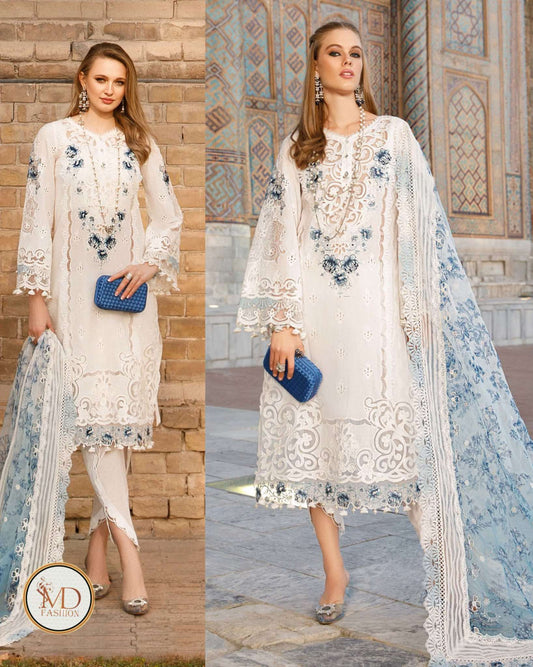 Maria.B Luxury Lawn white blue D-06