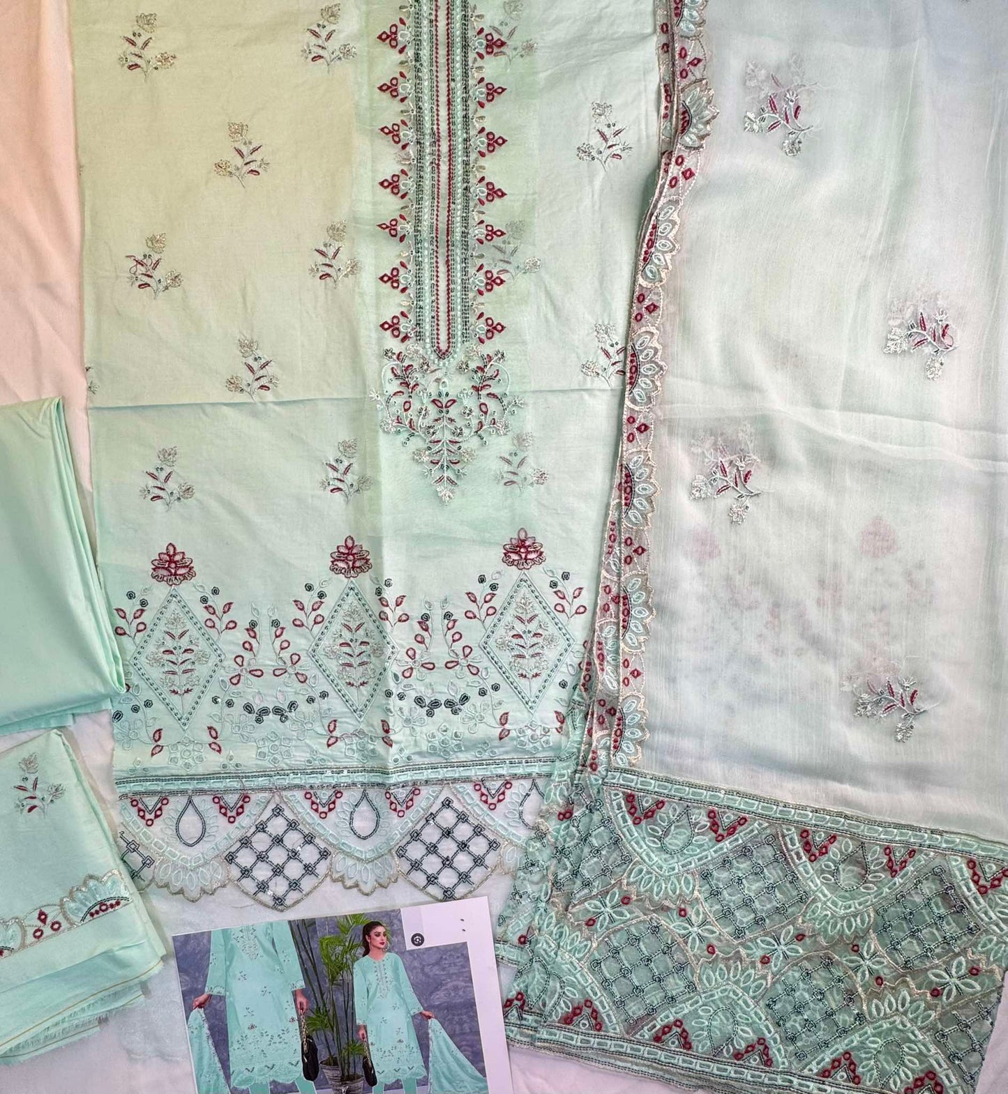 Tawwakal Seagreen Heavily embroidered dress